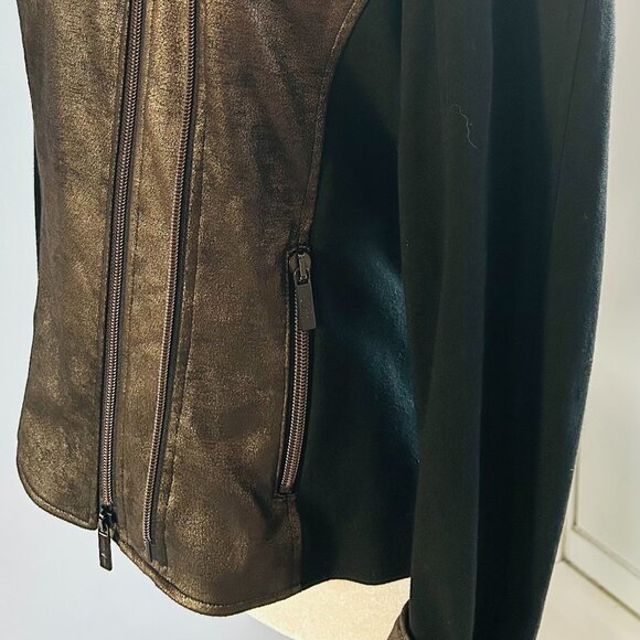 Luisa Cerano Black Metallic Versatile Mixed-Media Moto Jacket Double-Zip – US XS - Picture 6 of 14